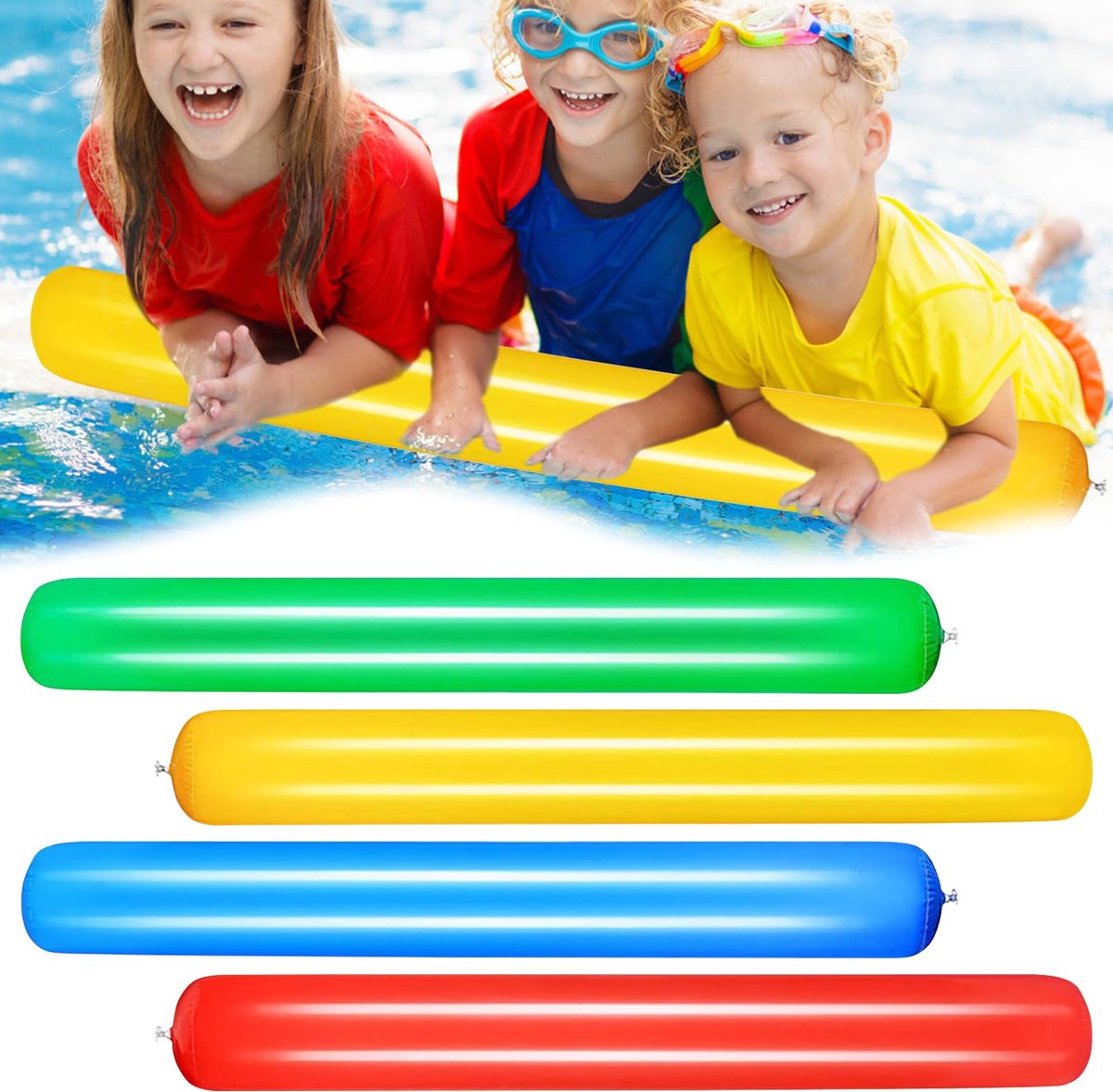 Dailygoods- Zwemnoodle 4 Stuks - Opblaasbare Zwembadnoodles - Geschikt voor Kinderen - Duurzaam - Voor Strand/Waterparkactiviteiten - Bonte Kleuren - Zwembadnoedel