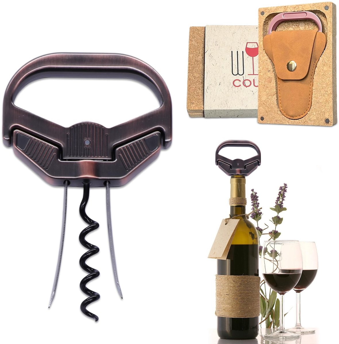 Dailygoods - Professionele Ah So Wijnopener - 3-in-1 Kurkentrekker voor Oude & Breekbare Kurken