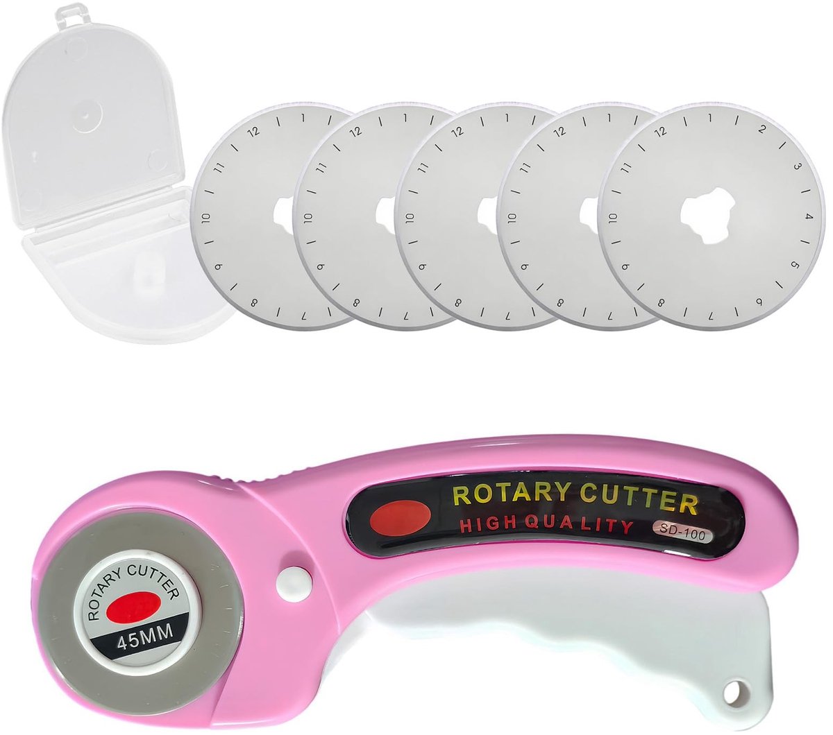 Dailygoods- Rolmes 45 mm - Roterend Snijder - 5 Reservemesjes - Roestvrij Stalen Messen - Veiligheidsknop - Voor Stof en Leer