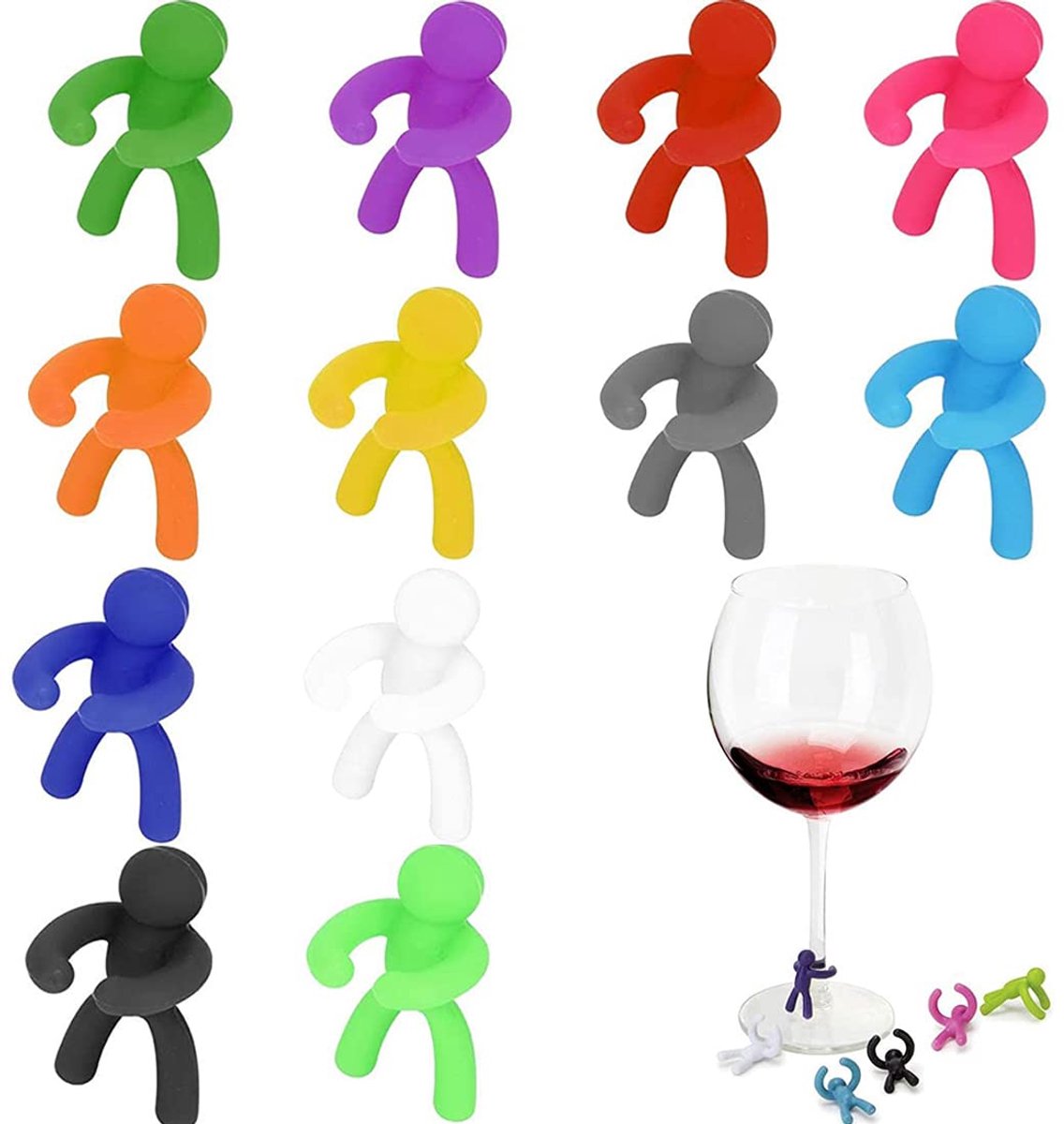 Dailygoods - 12 Stuks Wijnglazen Markers - Siliconen Drankmarkers voor Feesten
