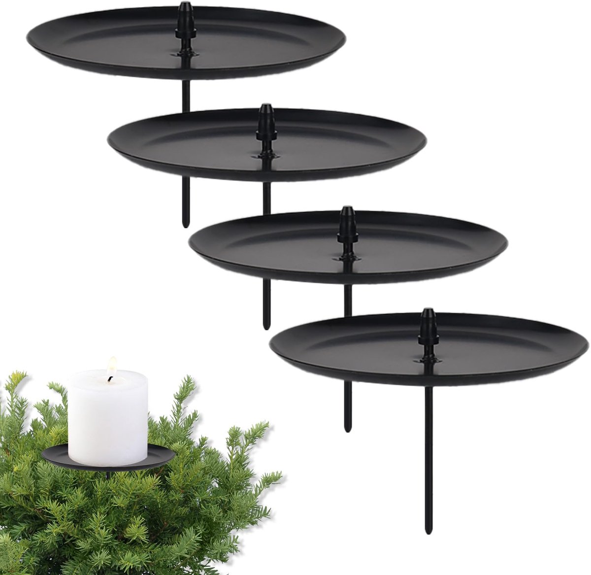 Dailygoods - Set van 4 Kaarsenhouders - Adventskrans Kandelaar in Zwart
