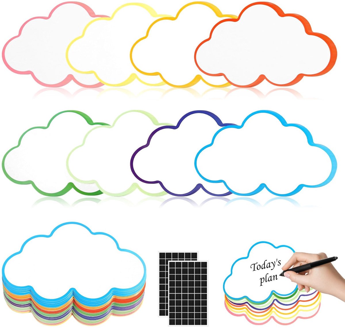 Dailygoods- Moderatiekaarten 120 stuks - Kleurrijke Presentatiekaarten - Indexkaarten - Wolken - Zelfklevende Klittenbandjes - Voor Studie en Kantoor