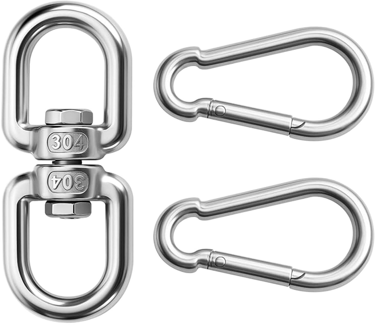 Dailygoods- Draaiwervel M8 - Roestvrij Staal 304 - Draaibare Haak - Dubbelzijdige Wervel - 360° Rotatie - Voor Hangstoel/Bokszak