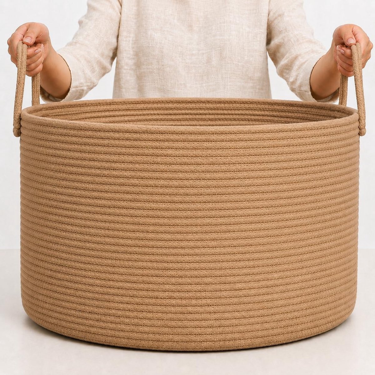 Dailygoods - XXL Honing Katoenen Mand - Opbergmand voor Dekens en Wasgoed