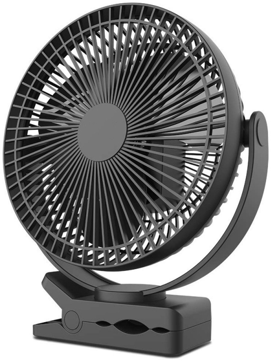 20 cm clip-ventilator op batterijen (10000 mAh), draagbare USB-ventilator, 4 snelheden