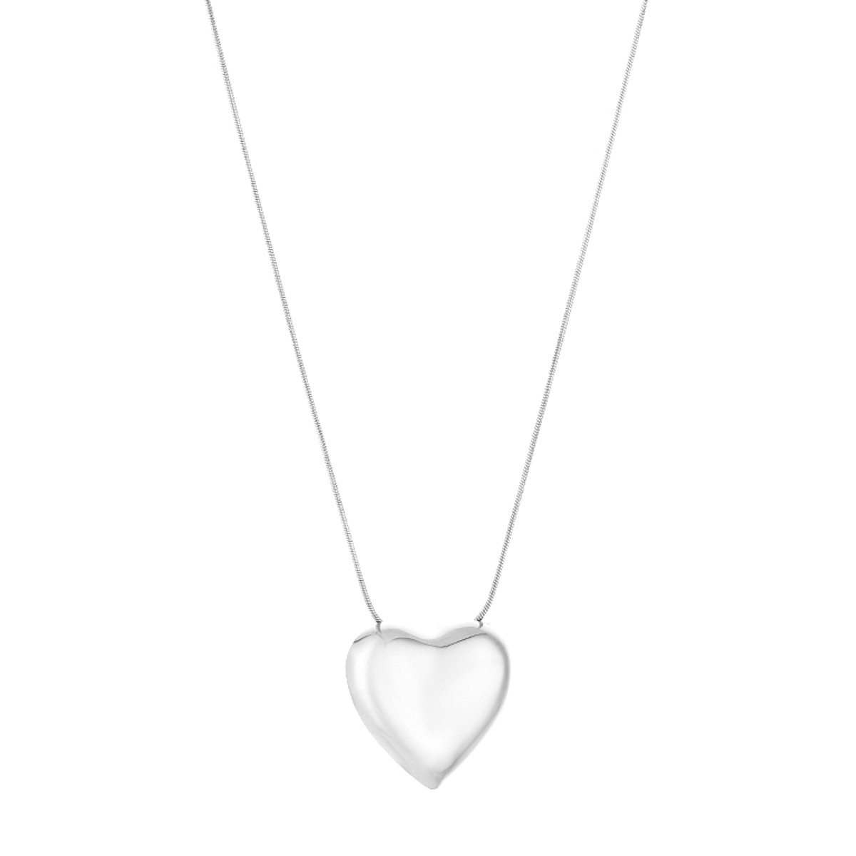Modieuze Roestvrij Stalen Ketting - Fijne Ketting met Bol Hartje - Stainless Steel Sieraad - Zilver