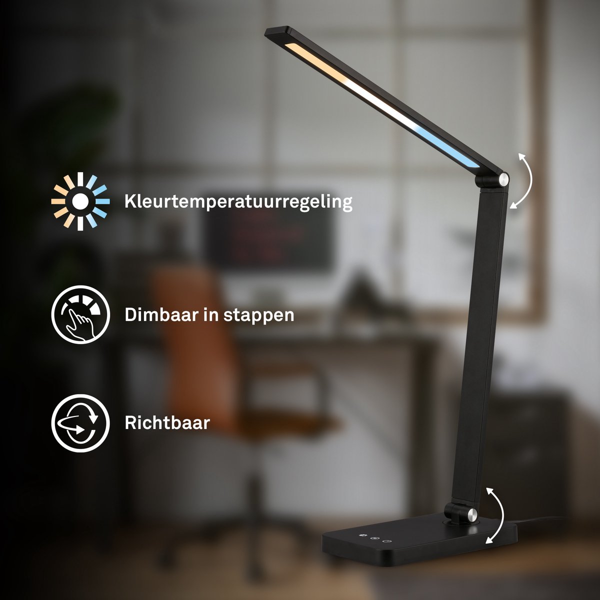 BRILONER Rick – Bureaulamp led – CCT tafellamp – dimbaar tafellampje met touchbediening – USB-C – h.: 38cm – zwart thumbnail 4