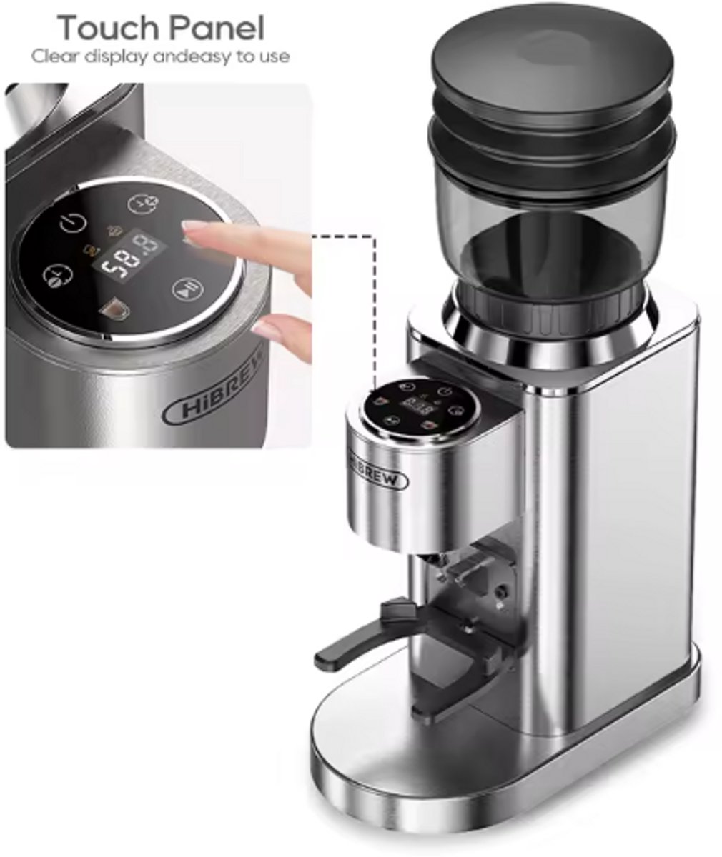 HiBREW G7 Elektrische Koffiemolen – 48 Maalstanden – Voor Espresso, Americano, Pour-Over en Filterkoffie – Transparant Bonenreservoir