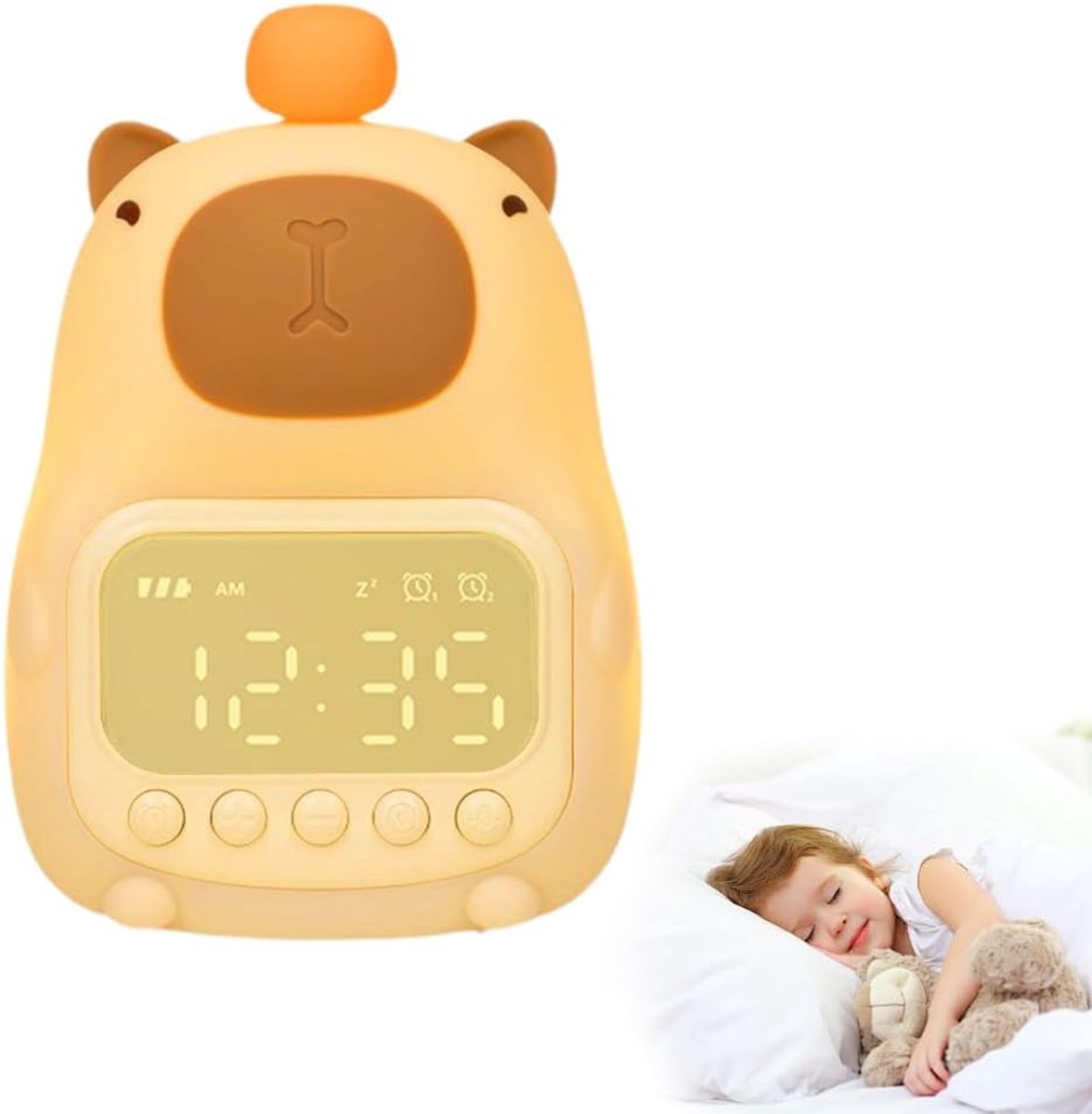 SnelShoppen - Schattige Capybara Kinderwekker met Nachtlampje - Siliconen Wekker voor Kinderen - Oplaadbare Slaapkamerwekker met 2 Wekkers - Perfect v