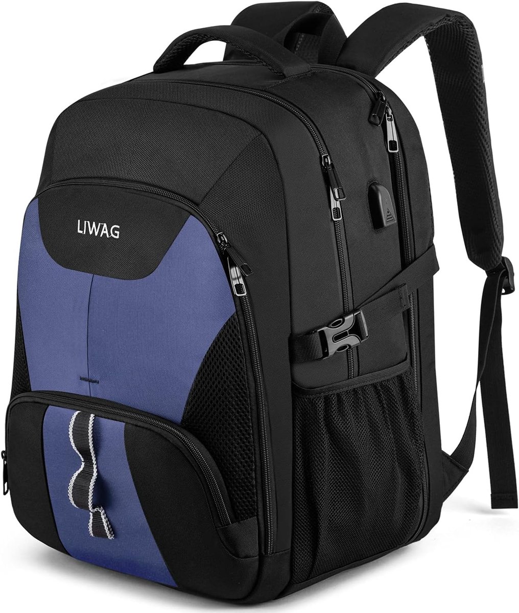 SnelShoppen - Extra grote 50L reislaptoprugzak, waterbestendige werkrugzak met USB-oplaadpoort, antidiefstal 17-inch computerrugzak voor volwassenen,