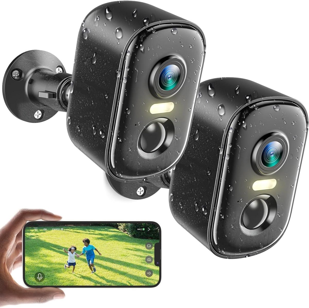 Draadloze Beveiligingscamera's - Wifi Camera's Buiten - Thuisbeveiliging - AI Bewegingsdetectie - 2 Stuks - Zwart
