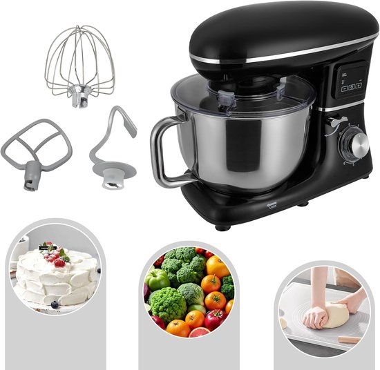 Keukenmachine - Deegmachine Mixer - Bakken En Koken - Lcd Display Timer - 6.2 Liter Kom - Zwart — afbeelding 3