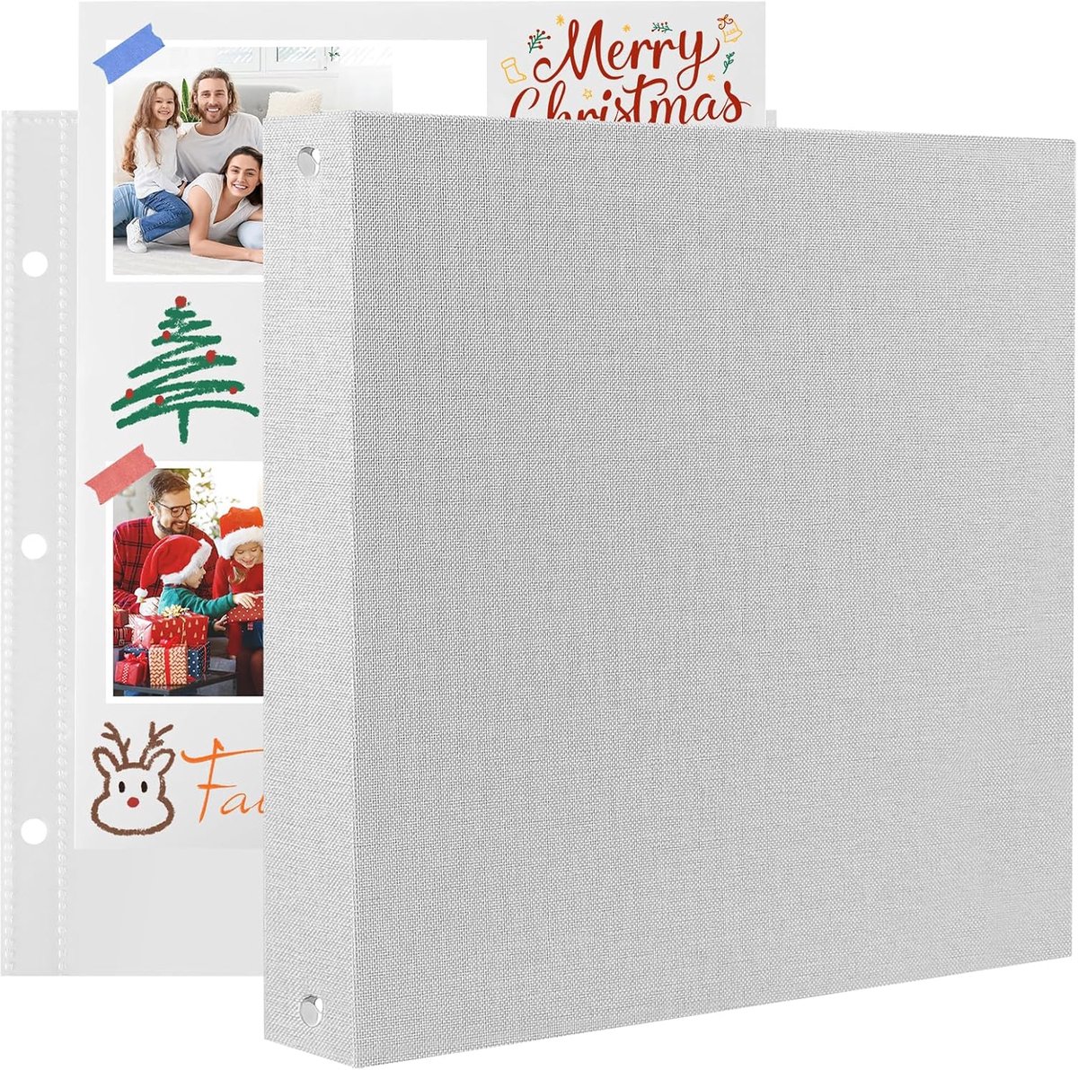 SnelShoppen - Fotoalbum Scrapbook 30x30 cm met 20 Vakjes, Linnen Kaft, 40 Pagina's, Grijs Fotoboek voor Verjaardagen, Bruiloften en Herinneringen Plak
