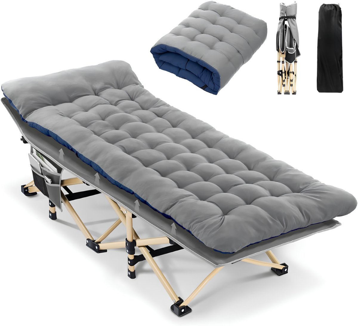 SP® Veldbed - Tot 204kg - Campingbed - Kampeerbed - Grijs - 188cm x 71cm x 37cm