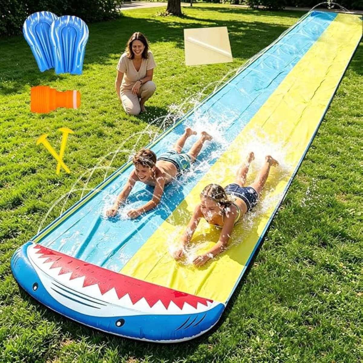 Thuys - Dubbele Waterglijbaan 4,8 Meter - Inclusief Bodyboards & Sproeisysteem - PVC Slip and Slide voor Tuin - Waterspeelgoed voor Kinderen en Volwassenen