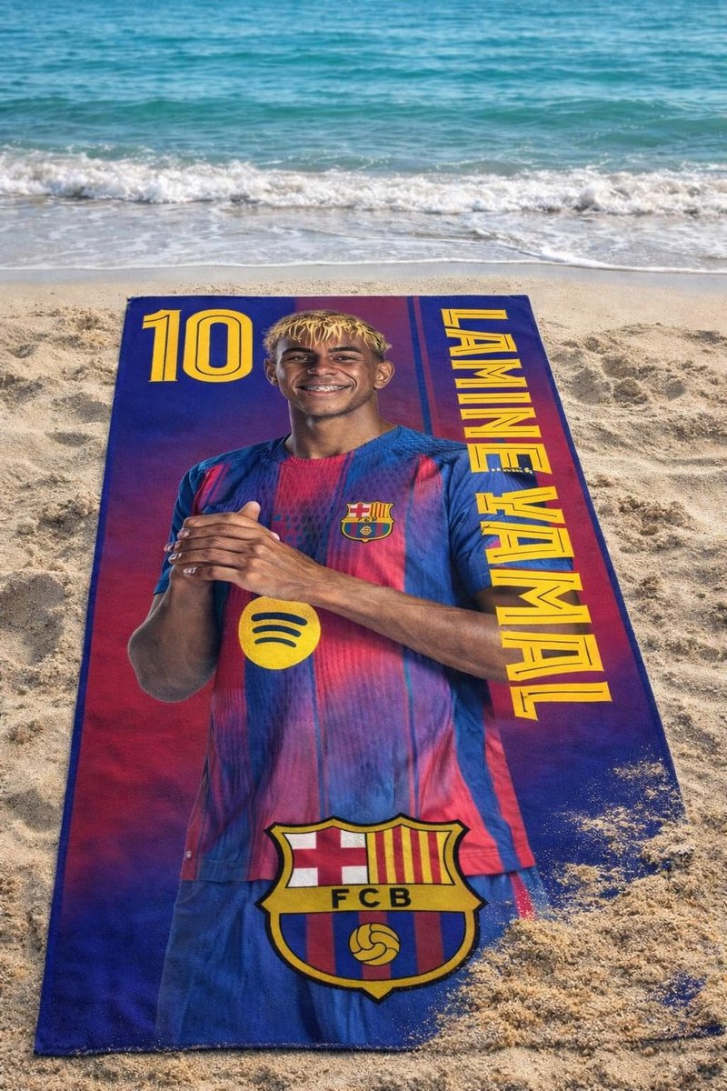SnelShoppen - Barcelona FC Strandlaken Microvezel Lamine Yamal Pedri Wapen 70x140 cm, 9 Ontwerpen, Ideaal voor Strand, Camping, Tuin en Kinderen