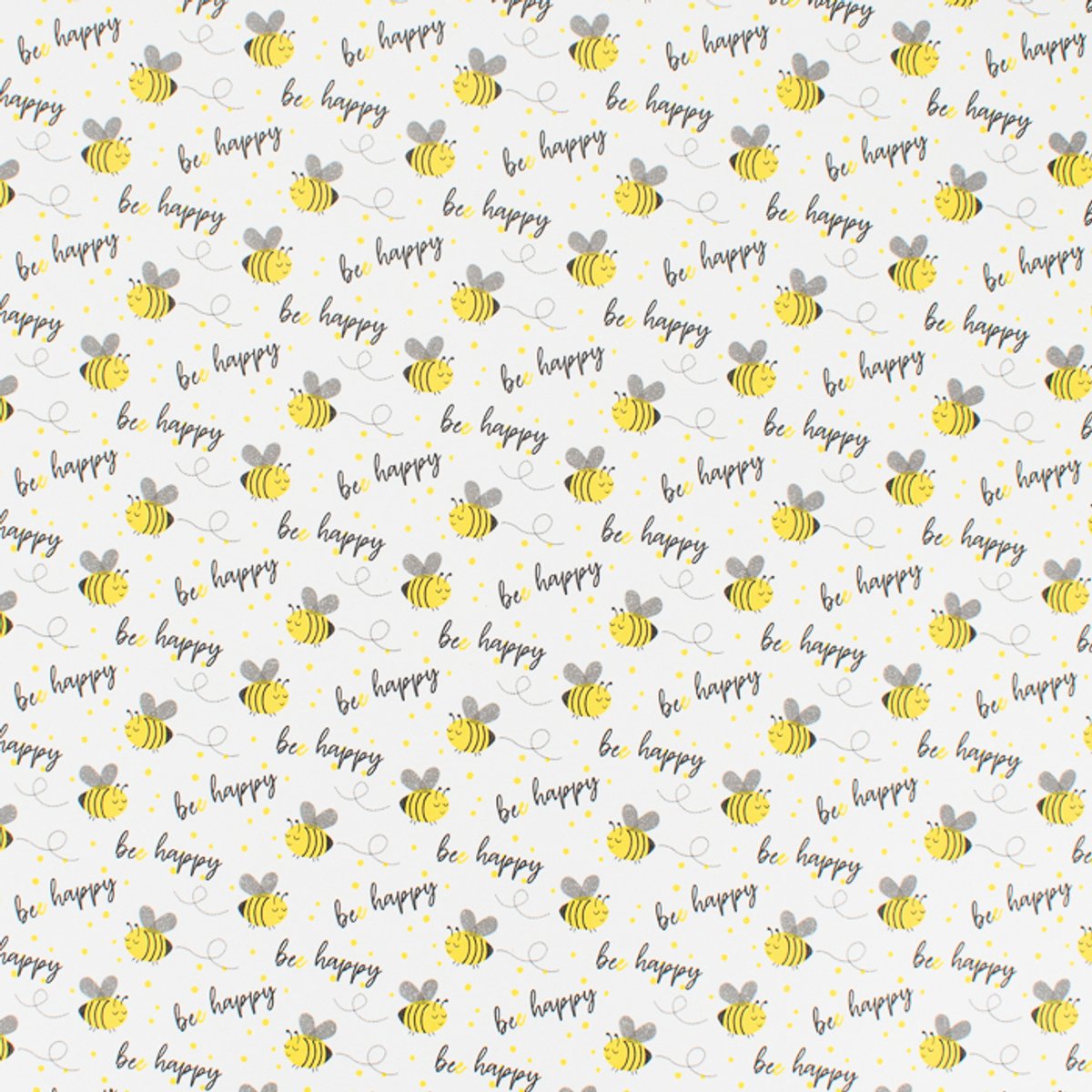 Inpakpapier - 30 cm x 150 m - wit - bijen Be Happy - gerecycled