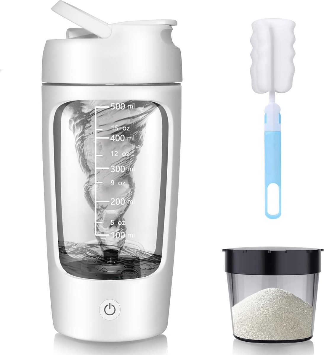 Bobypet - Elektrische shaker met poedervak, 650 ml, oplaadbare USB-eiwitmixer voor eiwitshakes en milkshakes, BPA-vrij, wit