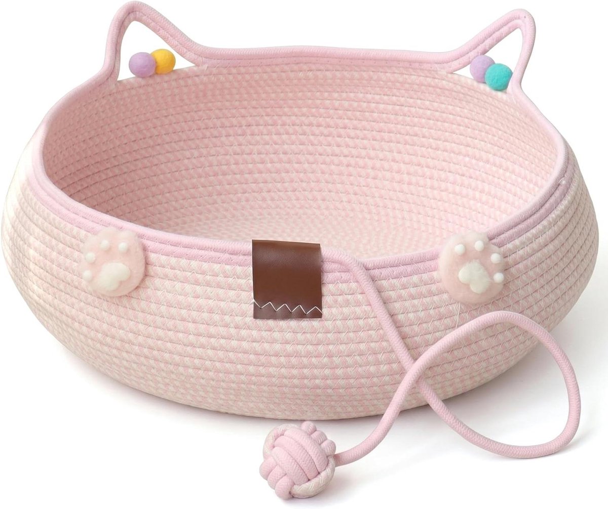 Kattenmand Handgeweven - Kattenhuisje Krabpaal - Spelen en Rusten - 3-in-1 Multifunctioneel - 45 x 15 cm - Natuurlijk