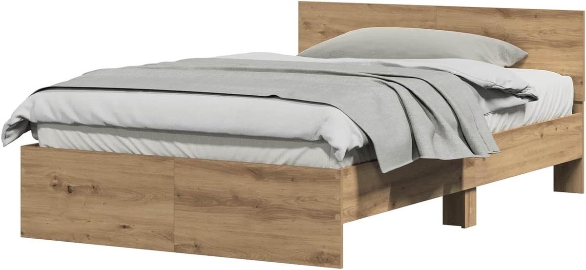 Bedframe Hout - Houten Bedframe - Comfortabel Slapen - Modern Minimalistisch - 120 x 190 cm - Artisan Eiken