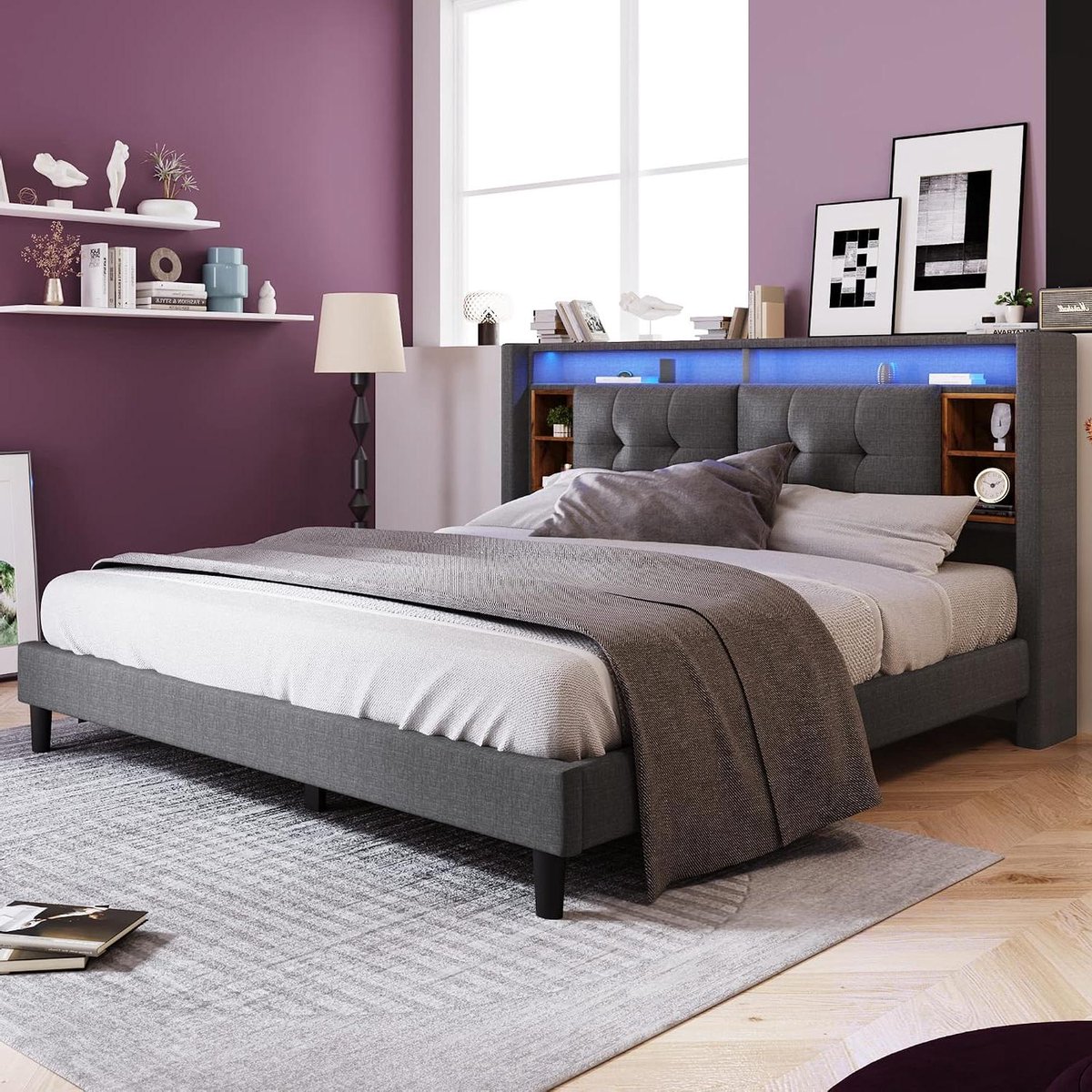 Gestoffeerd Bed - Tweepersoonsbed - Slaapkamer Inrichten - Met Opbergruimte - 140 x 200 cm - Grijs