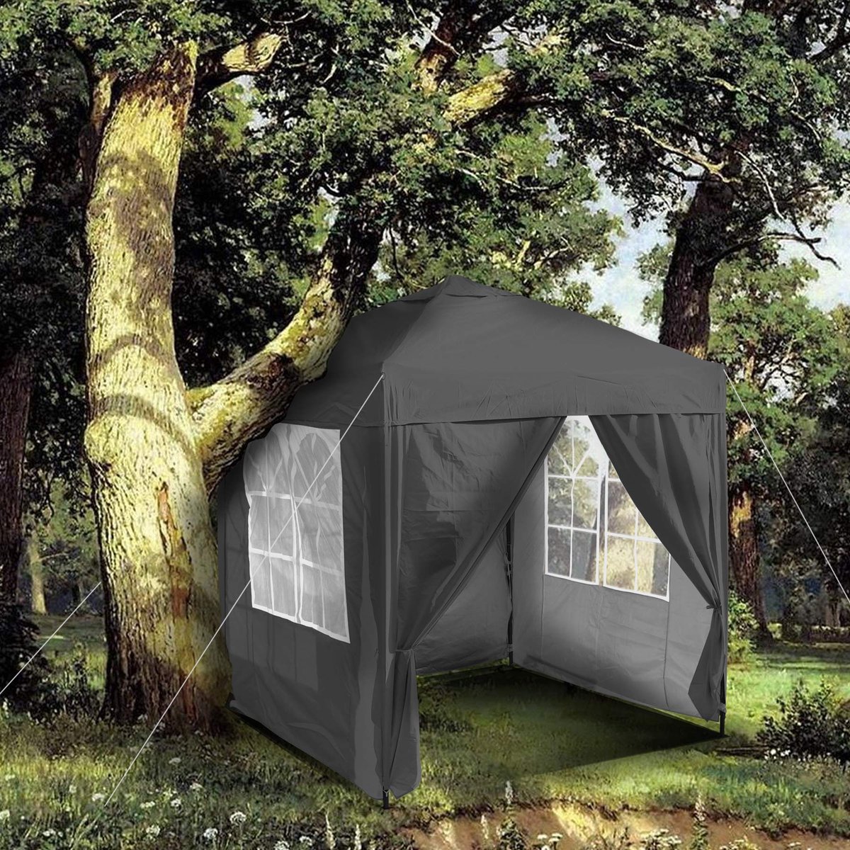 SnelShoppen - Pop-up Paviljoen 3x3m Grijs - Waterdichte Pop-uptent met Gewichten - Ideaal voor Buitenfeesten, Kamperen en Tuinactiviteiten