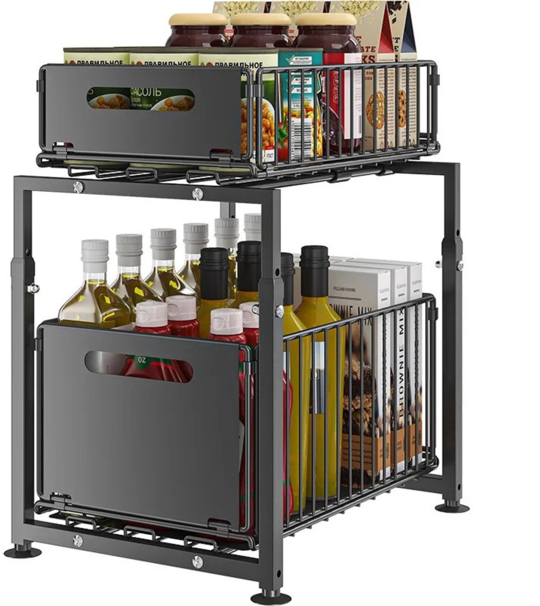 Noventra - Gootsteenkast Organizer - Uitschuifbare Kast Organizer - Keukenkast Organizer - 2 Laags - Verstelbaar - Keuken Organizer - Metaal - Zwart