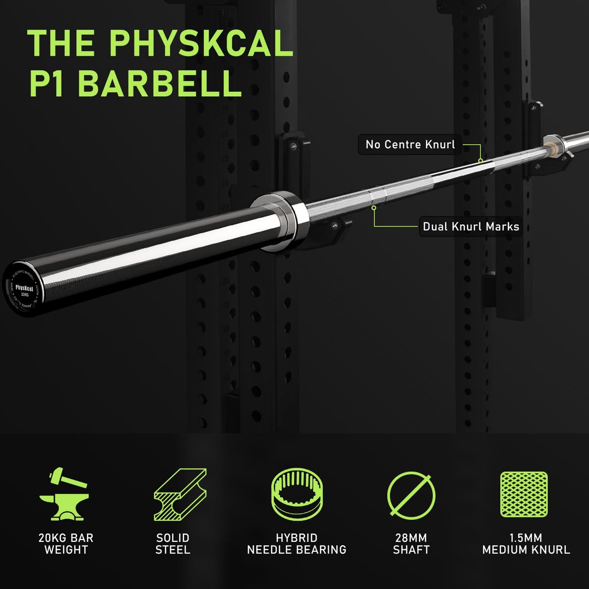 SnelShoppen - 2,2m 20kg Olympische Barbell voor Heren - Volledig Heldere Staal - Ideaal voor Gewichtheffen, Krachttraining en Fitness