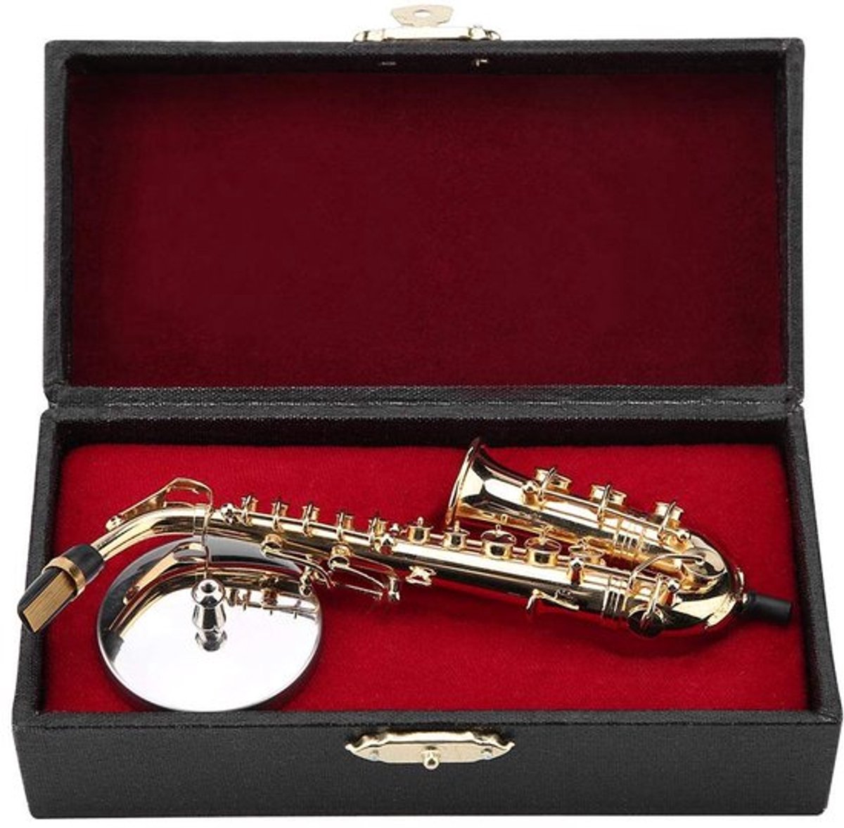 Saxofoon Miniatuur - Messing met Vergulde Techniek - Houten Geschenkdoos - Decoratie voor Boekenkast/Bureau - Perfect Cadeau - Saxofoonmodel