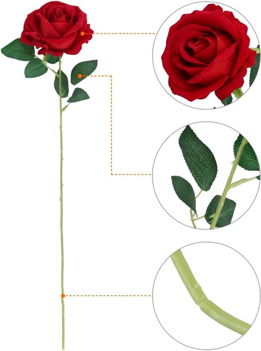 Pak van 12 kunstrozen, rode bloemen met lange stelen voor tafeldecoratie bij bruiloften