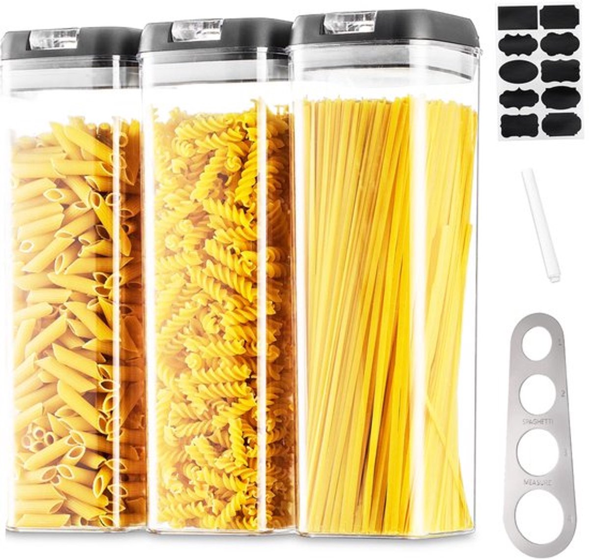 Opbergdozen Luchtdicht - Set van 3 - Stapelbaar - Transparant - Voor Pasta/Muesli - BPA-vrij - Afdichtingsmechanisme - Voedselcontainers
