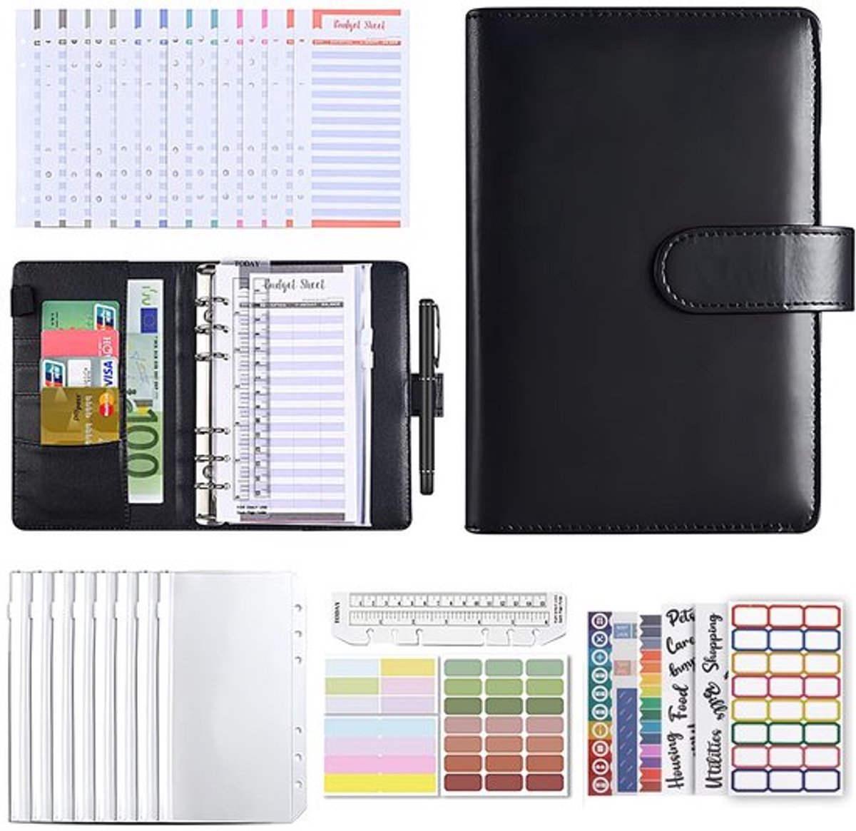 - A6 Binder - Budgetbinder - Ruime opslag voor geld en coupons - Zwart - Efficiënt financieel plannen - Geschikt voor onderweg - Ideaal vo...