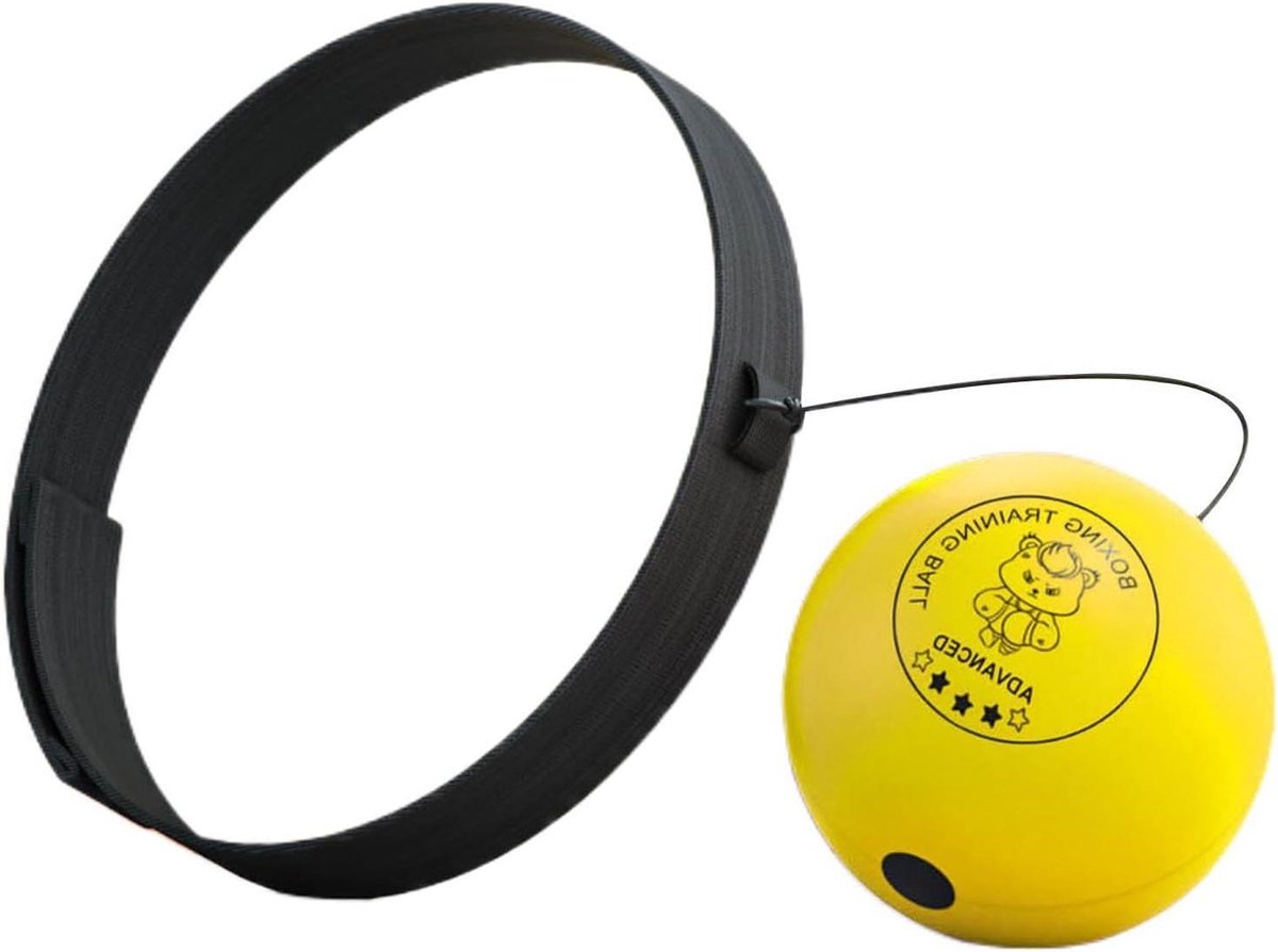 Boksbal Hoofdband - Reactiebal training - Verbeteren conditie - Verstelbare hoofdband - Verschillende maten ballen - Geel