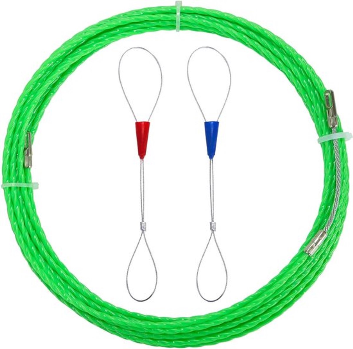 Kabeltrekhulp 15 meter - Intrekband Intrekhulp Intrekspiraal - Polyester geleidingsveer - Groen - Voor lege buizen