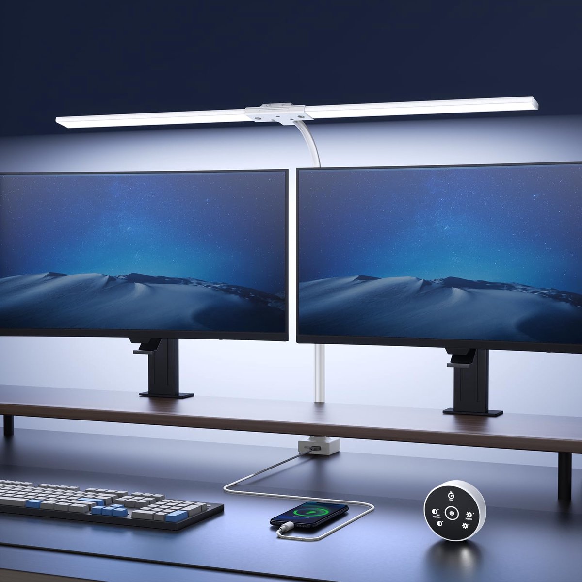 SnelShoppen - Led-bureaulamp met Klem, 24W, 1500 Lumen, 80 cm Zwanenhals, USB-oplaadpoort, Wit, Ideaal voor Thuis en Kantoor, Perfect voor Lezen en We