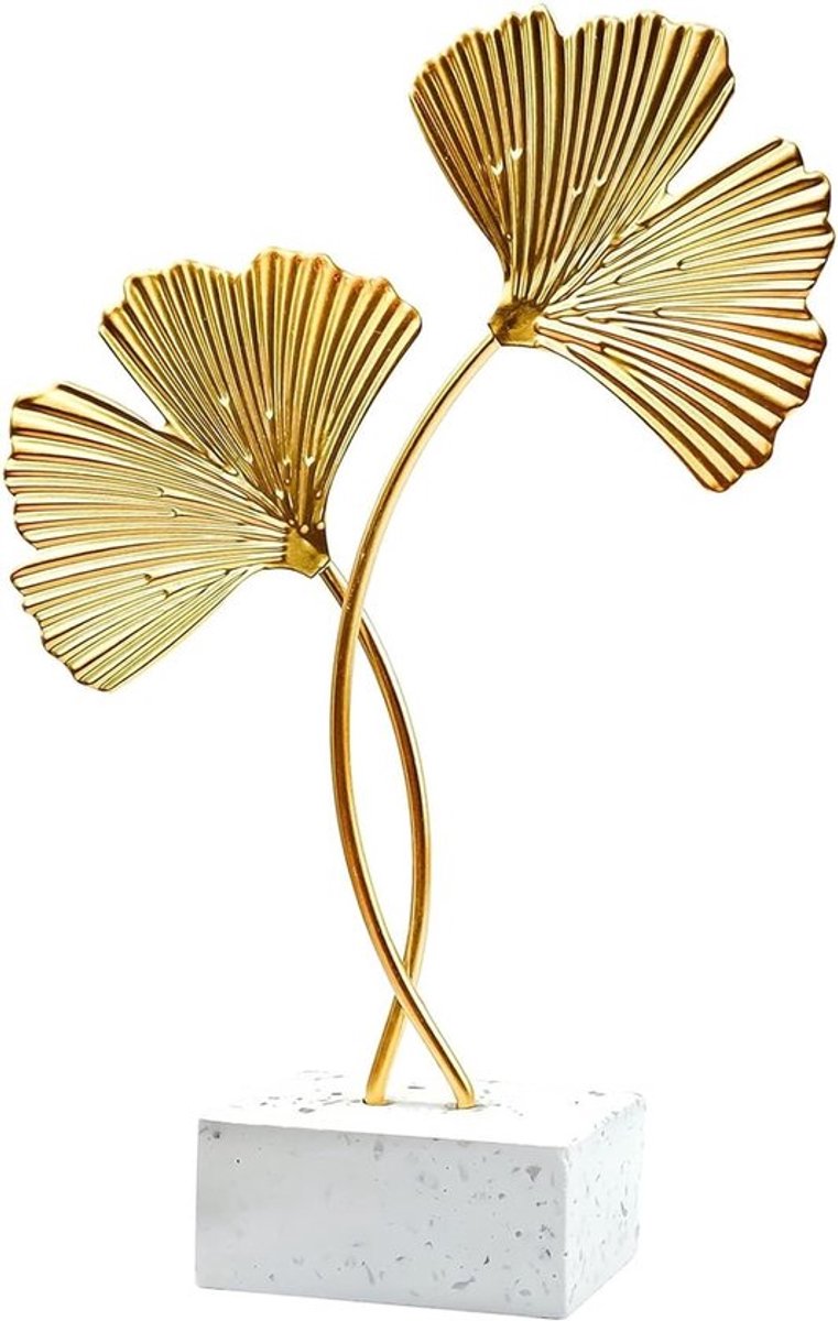 Ginkgo-blad beeld - Decoratie beeld - Luxe uitstraling - Goud - Modern ontwerp - Perfect voor woonkamer en kantoor - 21 x 14 cm