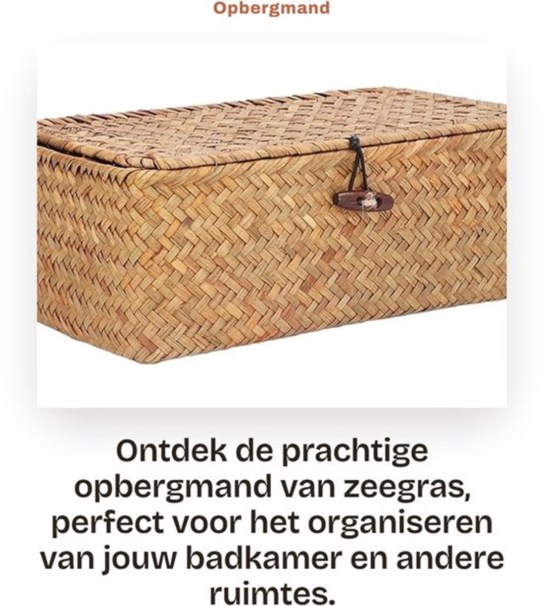 Opbergmand Grote Capaciteit - Handgeweven Zeegrasmand - Zacht Materiaal - Stofdicht Ontwerp - Duurzaam - Rechthoekig - Opbergdoos