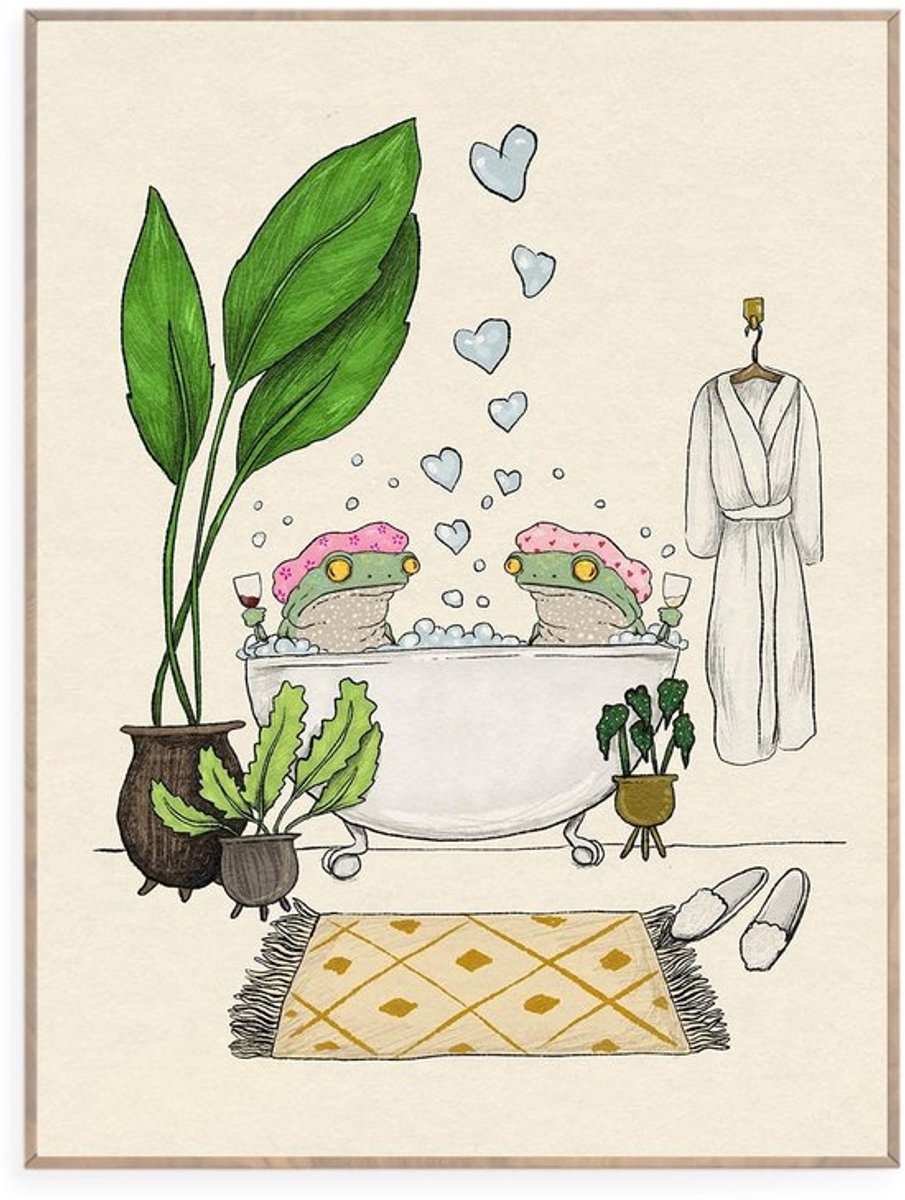 Grappige kikker badkamerwanddecoratie - Schattige dierenposter - 30x40 cm - Wanddecoratie voor de badkamer - Leuke kikkers - Origin...