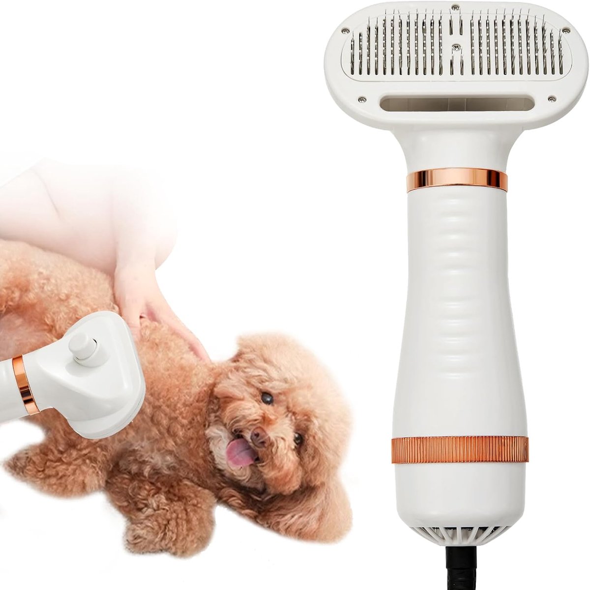 KZQ Professionele huisdier föhn met gladborstel - 3 warmtestanden en eenknops haaruittrek - Draagbare blazer voor kleine en grote honden en katten - Goud