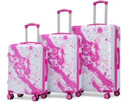 Welltin Koffer set- Grote Reiskoffer - 3 Delige Roze Reiskoffer - Handbagage Koffer - Trolley - Koffers - 28/24/20 - Spinner wielen - Cijferslot - Lichtgewicht