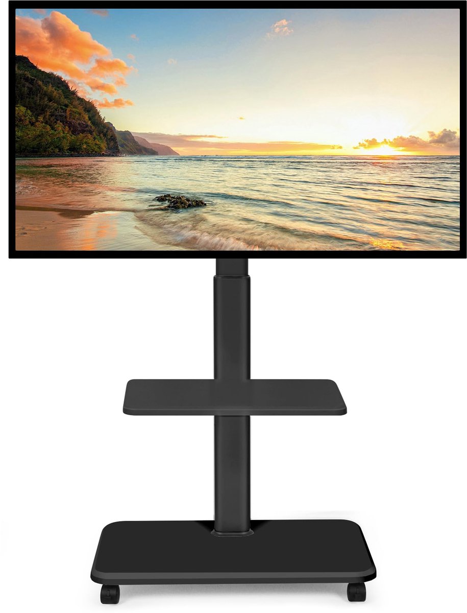 SnelShoppen - Rollende TV-standaard voor 32-70 inch Platter en Gebogen LED LCD OLED Schermen - Hoogte Verstelbare Mobiele TV-kar met Afsluitbare Wiele
