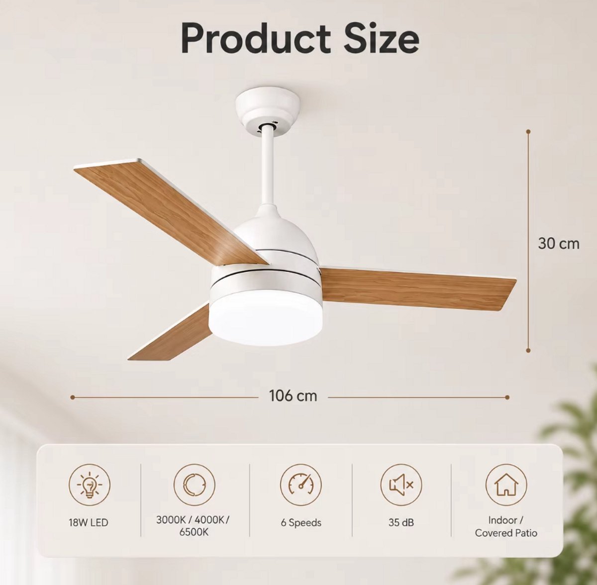 Plafondventilator 3 blad Ø105cm hout - stille ventilator – top kwaliteit - energie zuinig -met remote - ventilator voor laag plafond - 6 snelheden – beste alternatief voor airco - zomer en winter stand – houten ventilator – foto 6