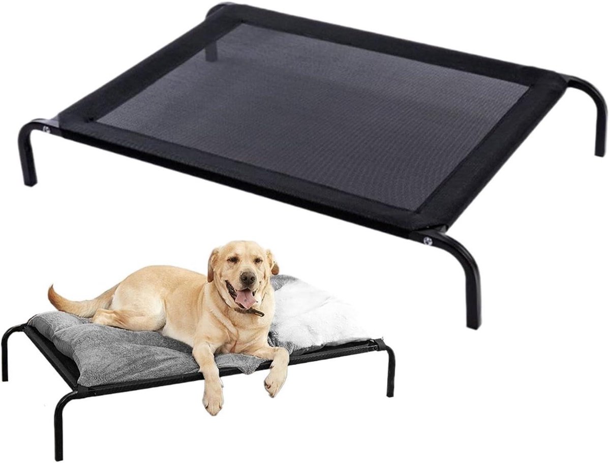 Verhoogd Hondenbed - Hondenmand Verhoging - Buiten Rusten - Stabiel Stalen Frame - 71x59x15 cm - Zwart