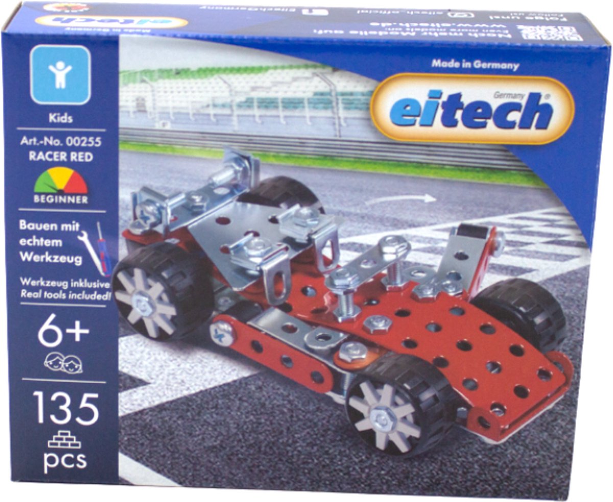 Eitech® Bouwdoos – DTM Racer Rood – 135-delig – Metalen Bouwpakket met Gereedschap – Constructiespeelgoed – Vanaf 6 Jaar