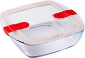 Pyrex Cook & Heat Food Container Carré - Couvercle inclus - Verre Borosilicate - 25x22 cm - Transparent
