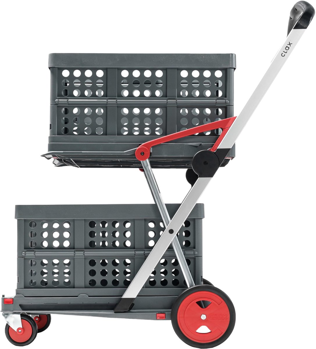 SnelShoppen - Opvouwbare Transportwagen | Boodschappenwagen met 2 Vouwdozen | Rood | Lichtgewicht en Stevig | Ideaal voor Boodschappen, Tuin, Camping