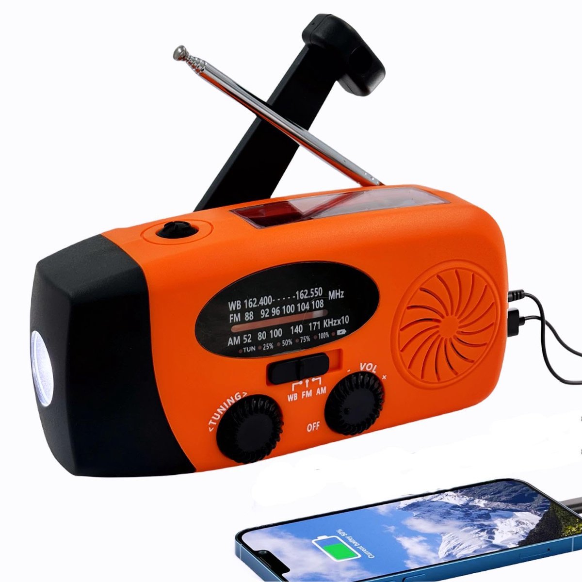 SnelShoppen - 5000mAh Wind Up Solar Radio - Draagbare Emergency Crank Weer Radio met USB Oplader, NOAA/FM/AM Solar Radio met Zaklamp, Perfect voor Kam