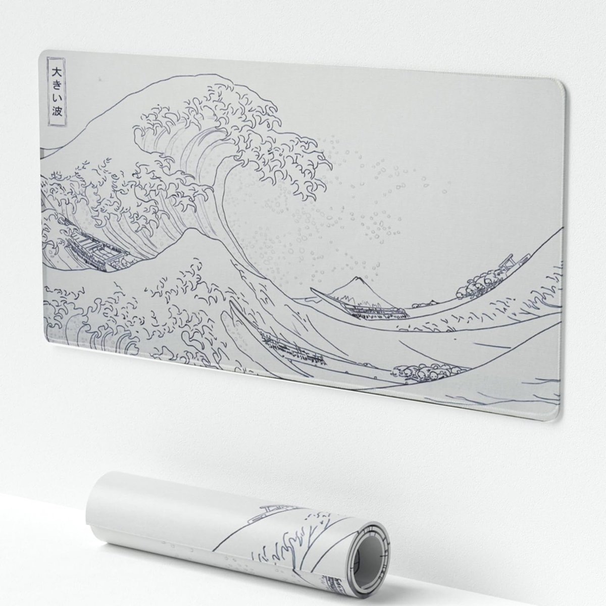SnelShoppen - Grote Kanagawa Muismat 60 x 30 cm - Japans Zeegolf Design - Antislip Bureauonderlegger voor Kantoor, Gaming en Thuisgebruik