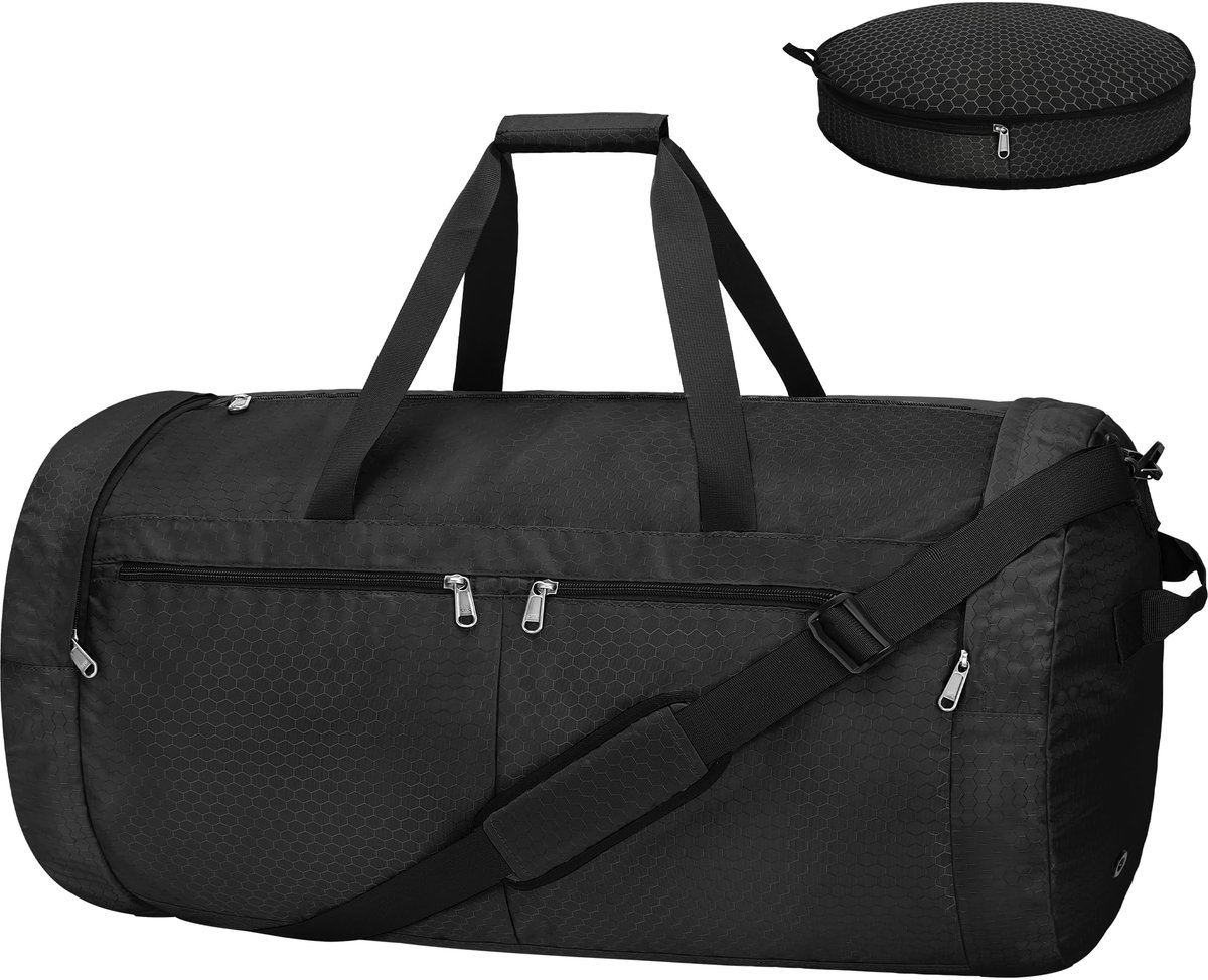 SnelShoppen - Grote Plunjezak 120L voor Reizen, Zwart, Ruimtebesparend, Stevig Materiaal, Ideaal voor Camping, Vakantie, Sport, Casual Gebruik