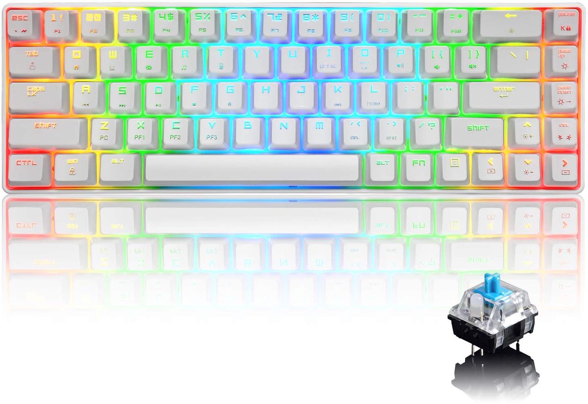 SnelShoppen - Gaming Toetsenbord 60% Mechanisch MK68 met 18 RGB Achtergrondverlichting USB Type C Bedraad 68 Toetsen Waterdicht Volledige Anti-Ghostin